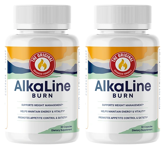 Two bottles of AlkaLine Burn weight management capsules, 30 capsules each