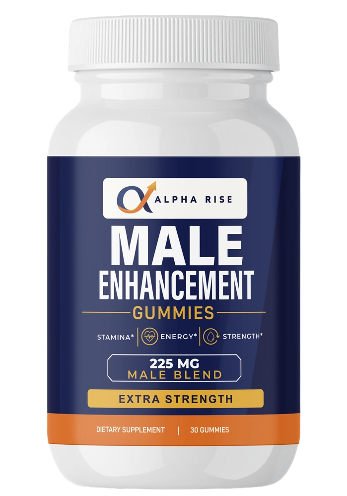 Bottle of Alpha Rise Male Enhancement Gummies, 225 mg male blend, extra strength, 30 gummies