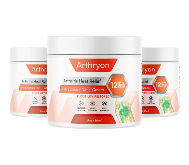 Official image of three Arthryon Arthritis Heat Relief Cream jars, 1 fl oz each