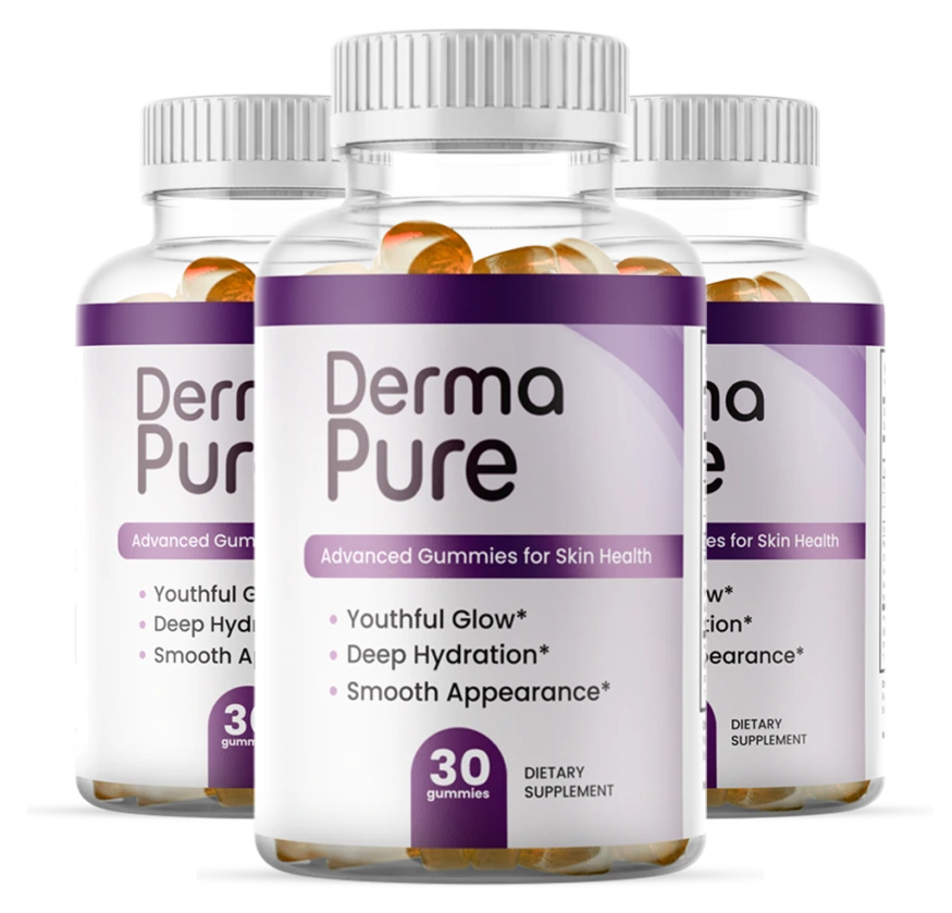 Three bottles of DermaPure skin health gummies, 30 gummies each