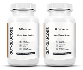 Two bottles of GutGlucose blood sugar health dietary supplement, 30 chewable tablets each