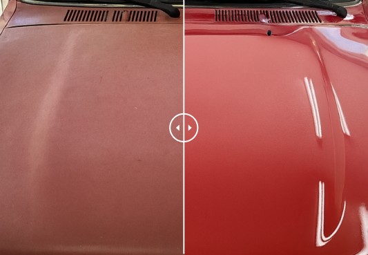 Official Nanowipe before and after image of a red car hood