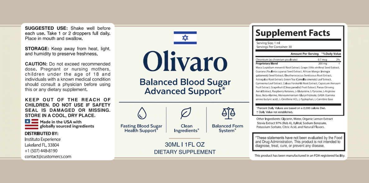 Olivaro Supplement Facts label: Chromium, as chromium picolinate, Maca (Lepidium meyenii) Root Extract, Grape (Vitis vinifera) Seed Extract, Guarana (Paullinia cupana) Seed Extract, African Mango (Irvingia gabonensis) Seed Extract, Eleutherococcus Senticosus Root Extract, Astragalus Root Extract, Green Tea (Camellia sinensis) Leaf Extract, Gymnema Leaf Extract, Coleus Forskohlii Root Extract, Capsicum Annuum Fruit Extract, Grapefruit (Citrus paradisi) Fruit Extract, Panax Ginseng Aerial Extract, Raspberry Ketones, L-Glutamine, L-Tyrosine, L-Arginine Base, Beta-Alanine, Monoammonium Glycyrrhizinate, GABA (Gamma amino butyric acid), L-Ornithine HCL, L-Tryptophan, L-Carnitine Base (200 mg proprietary blend)