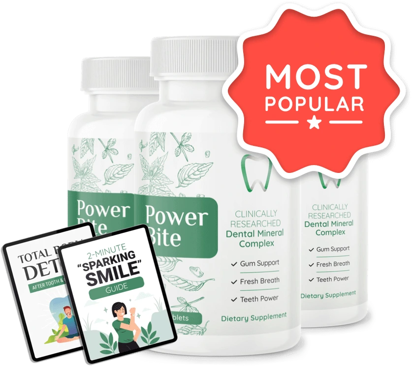 Three bottles of PowerBite dental mineral candy, 30 tablets each