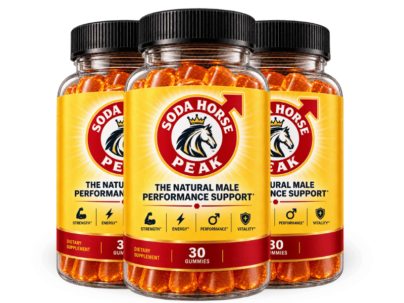Three bottles of SodaHorsePeak dietary supplements, 30 supplements each